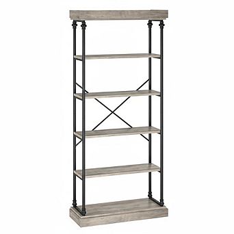 6 tier Bookshelf, Industrial Rustic Bookcase with Metal Frame & Wood Shelves for Living Room
