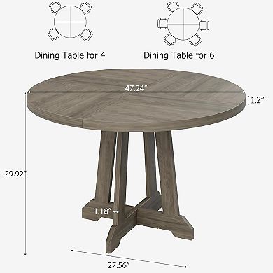 47" Round Dining Table, Wooden Pedestal Base Dining Room Table Seats 4-6 People