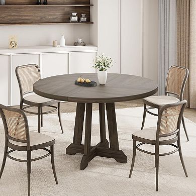 47" Round Dining Table, Wooden Pedestal Base Dining Room Table Seats 4-6 People