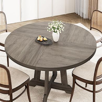 47" Round Dining Table, Wooden Pedestal Base Dining Room Table Seats 4-6 People