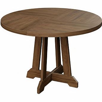 47" Round Dining Table, Wooden Pedestal Base Dining Room Table Seats 4-6 People