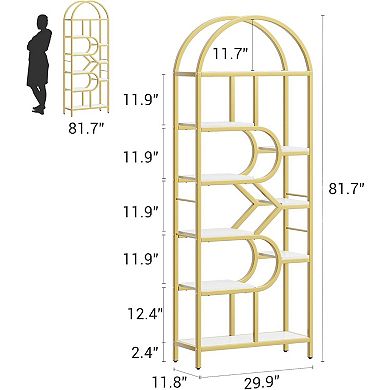 6-Tier Arched Bookshelf, 82" Tall Modern Bookcase with Geometric Metal Frame,for Living Room