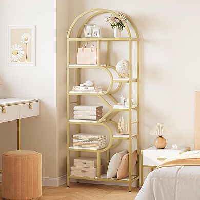 6-Tier Arched Bookshelf, 82" Tall Modern Bookcase with Geometric Metal Frame,for Living Room