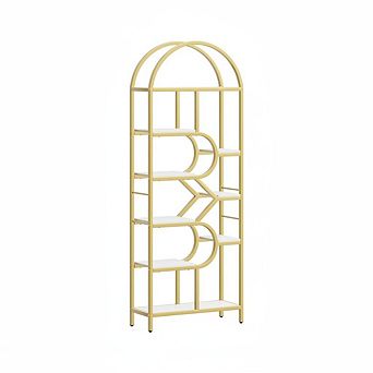 6 tier Arched Bookshelf, 82" Tall Modern Bookcase with Geometric Metal Frame,for Living Room