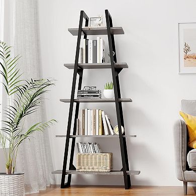 5 Tier Industrial Bookcase, Tall Storage Organizer Display Rack for Living Room, Home Office