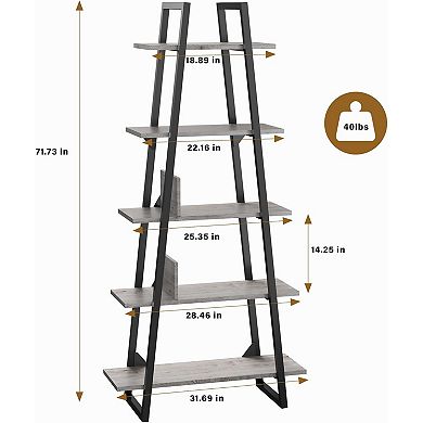5 Tier Industrial Bookcase, Tall Storage Organizer Display Rack for Living Room, Home Office