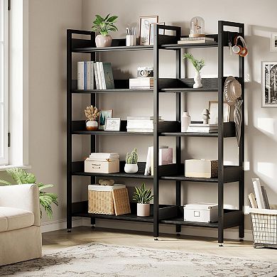 Corner Bookshelf, 5-Tier Bookshelves with 4 Hooks, Convertible Bookshelf