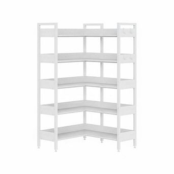 Corner Bookshelf, 5 tier Bookshelves with 4 Hooks, Convertible Bookshelf