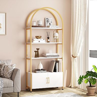 Arched Bookshelf, Bookcase with Doors Storage, 71 Inches Tall Industrial Book Shelf