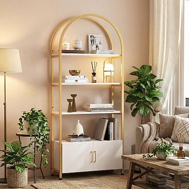 Arched Bookshelf, Bookcase with Doors Storage, 71 Inches Tall Industrial Book Shelf