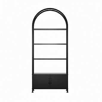 Arched Bookshelf, Bookcase with Doors Storage, 71 in Tall Industrial Book Shelf