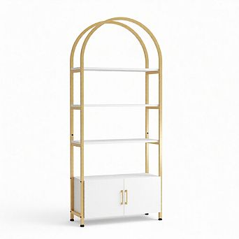 Arched Bookshelf, Bookcase with Doors Storage, 71 in Tall Industrial Book Shelf