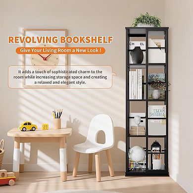 Corner rotating bookshelf, 360 degree bookshelf storage rack, suitable for small spaces