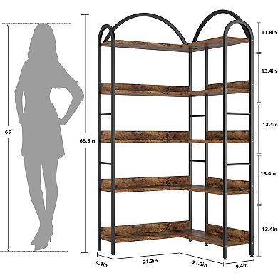 5-Tier L-Shaped Corner Bookshelf -with Metal Frame, Multi-Purpose Display Storage Shelf