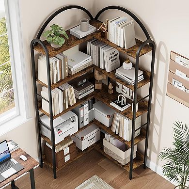 5-Tier L-Shaped Corner Bookshelf -with Metal Frame, Multi-Purpose Display Storage Shelf