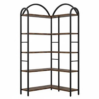 5 tier L-Shaped Corner Bookshelf -with Metal Frame, Multi-Purpose Display Storage Shelf