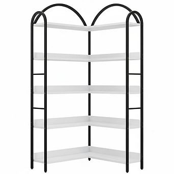 5 tier L-Shaped Corner Bookshelf -with Metal Frame, Multi-Purpose Display Storage Shelf
