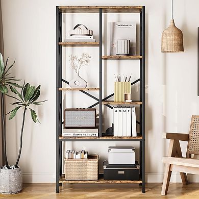Industrial Bookshelf 6 Tier Tall Bookcase Vintage Standing Bookshelves - Metal Frame