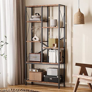 Industrial Bookshelf 6 Tier Tall Bookcase Vintage Standing Bookshelves - Metal Frame