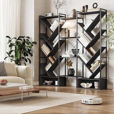 6 Tier Bookshelf,Industrial Bookshelf with 24 Open Display Shelves, Industrial Tree Bookshelf