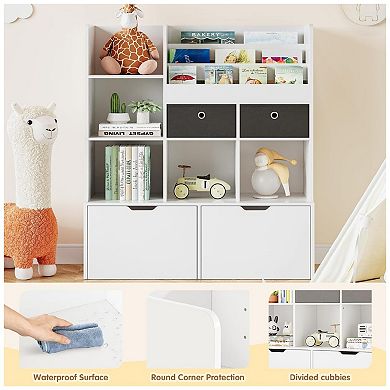 Toy Storage Organizer with Drawers Modern Bookcase with Cubbies Wooden Storage Cabinet