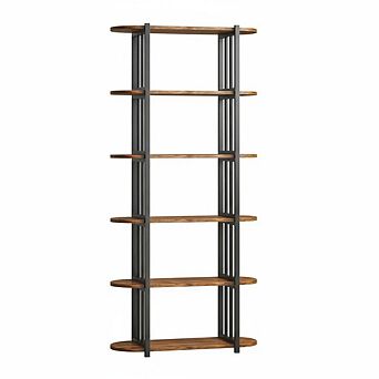6 tier Industrial Bookshelf, 71" Metal Frame and Wood Freestanding Open Storage Shelves for Bedroom
