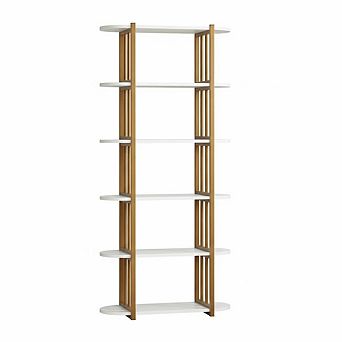 6 tier Industrial Bookshelf, 71" Metal Frame and Wood Freestanding Open Storage Shelves for Bedroom