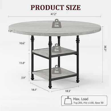 47" Round Wood Dining Table, Sturdy Pedestal Base Kitchen Table Seats 4-6