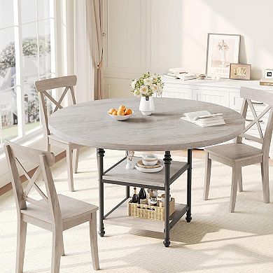 47" Round Wood Dining Table, Sturdy Pedestal Base Kitchen Table Seats 4-6