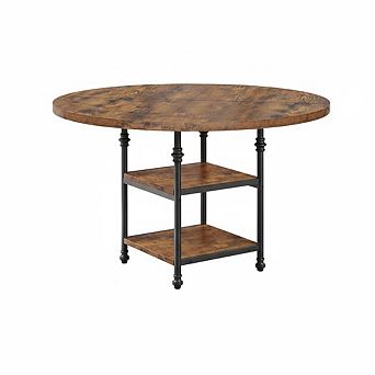 47" Round Wood Dining Table, Sturdy Pedestal Base Kitchen Table Seats 4-6