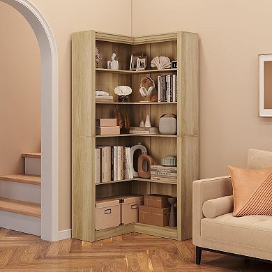 Corner Bookshelf with 6 Tier Display Shelf, Large Corner Bookcase with L-Shaped