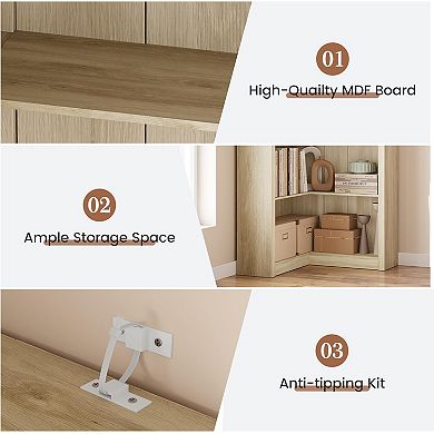 Corner Bookshelf with 6 Tier Display Shelf, Large Corner Bookcase with L-Shaped