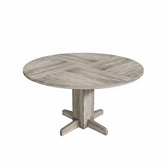 47" Round Farmhouse Walnut Wood Dining Table, Sturdy Pedestal Base, Seats 4-6 for Kitchen