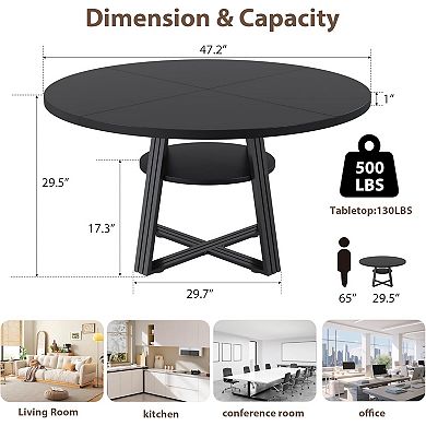 47 in Inch Round Dining Table for 4, Farmhouse Dining Room Circle Dinner Table,for Dining Room