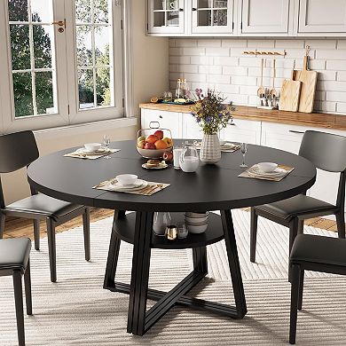 47 in Inch Round Dining Table for 4, Farmhouse Dining Room Circle Dinner Table,for Dining Room