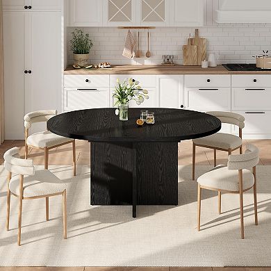 43.3"-59" Extendable Dining Table, Removable Leaves Round to Oval Kitchen Table, for Dining Room