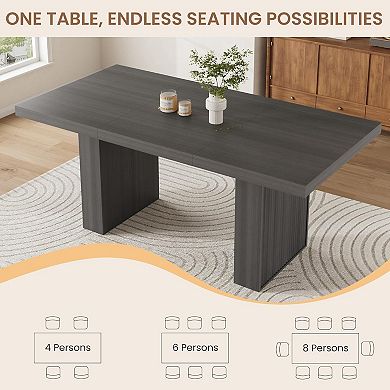 70.8" Modern Dining Table with Storage, Wood Kitchen Table with Sturdy Fluted Legs for Dining Room