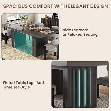 70.8" Modern Dining Table with Storage, Wood Kitchen Table with Sturdy Fluted Legs for Dining Room