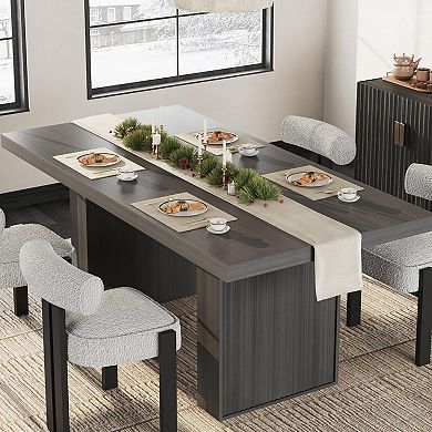 70.8" Modern Dining Table with Storage, Wood Kitchen Table with Sturdy Fluted Legs for Dining Room