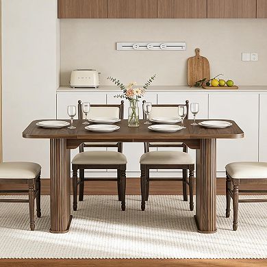 62" Modern Dining Table - Long Kitchen Table, Large Tabletop Heavy Duty Pedestal Legs