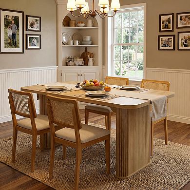 62" Modern Dining Table - Long Kitchen Table, Large Tabletop Heavy Duty Pedestal Legs