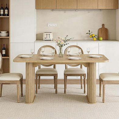 62" Modern Dining Table - Long Kitchen Table, Large Tabletop Heavy Duty Pedestal Legs