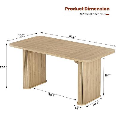 62" Modern Dining Table - Long Kitchen Table, Large Tabletop Heavy Duty Pedestal Legs