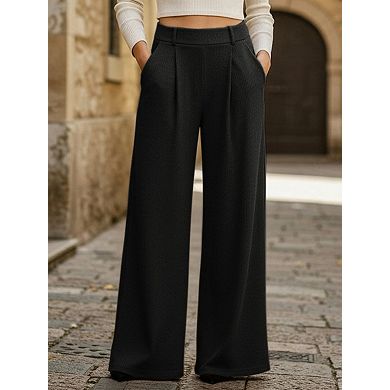 Women's Casual Comfortable Solid Color Straight Wide Leg Draped Long Pants