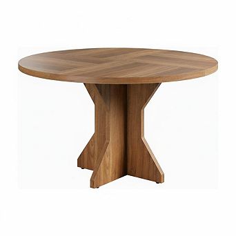 47" Round Dining Table, Wooden Base Circle Kitchen Dinner Table, Seats 4-6 for Dining Room