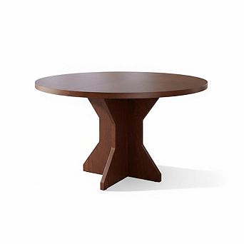 47" Round Dining Table, Wooden Base Circle Kitchen Dinner Table, Seats 4-6 for Dining Room