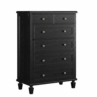 Vintage 6 Drawer Tall Dresser, Carved Handles & Tapered Legs - Large Capacity Bedroom, Living Room