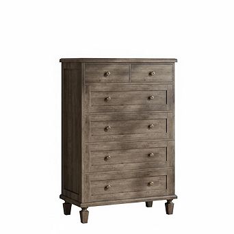 Vintage 6 Drawer Tall Dresser, Carved Handles & Tapered Legs - Large Capacity Bedroom, Living Room
