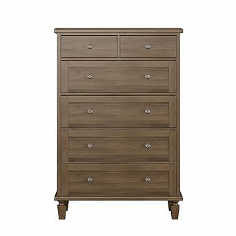 Vintage 6 Drawer Tall Dresser, Carved Handles & Tapered Legs - Large Capacity Bedroom, Living Room