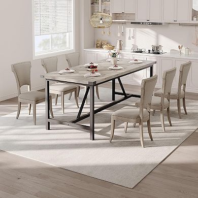 Modern Industrial Farmhouse Dining Table for 6-8,Large Rectangular Wood Top & Heavy-Duty Metal Legs